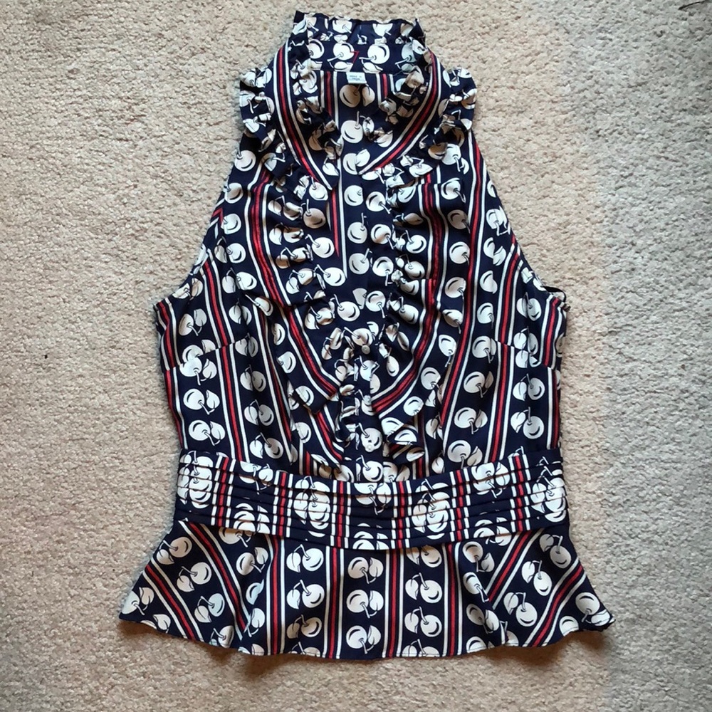Red, white, and blue silk top